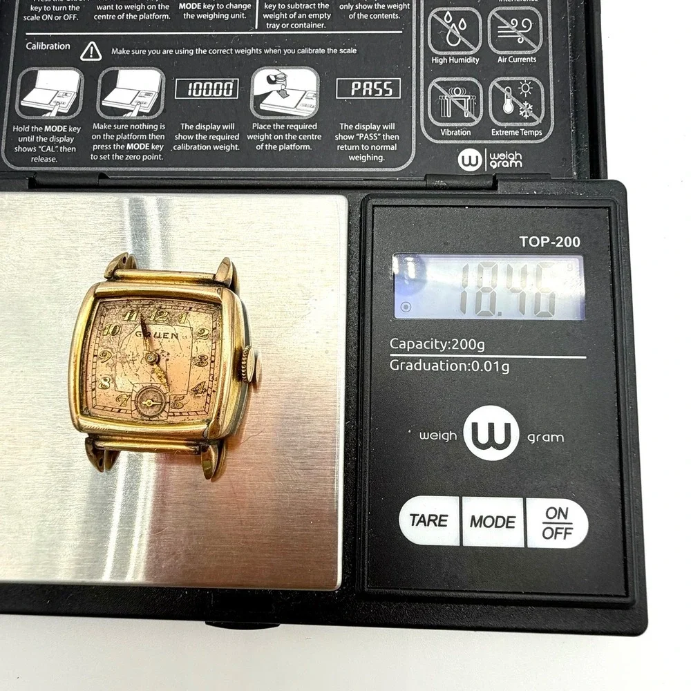 Gruen‎ Vintage Art Deco Square Watch 15J Cal 411C Guildite Parts No Crystal